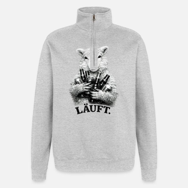 Schaf mit Bierflaschen – Läuft. - Quarter-Zip-Sweatshirt - Grau meliert