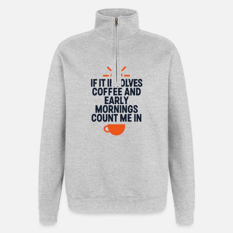 Café matinal indiquant la caféine - Sweat à zip 1/4 - gris chiné