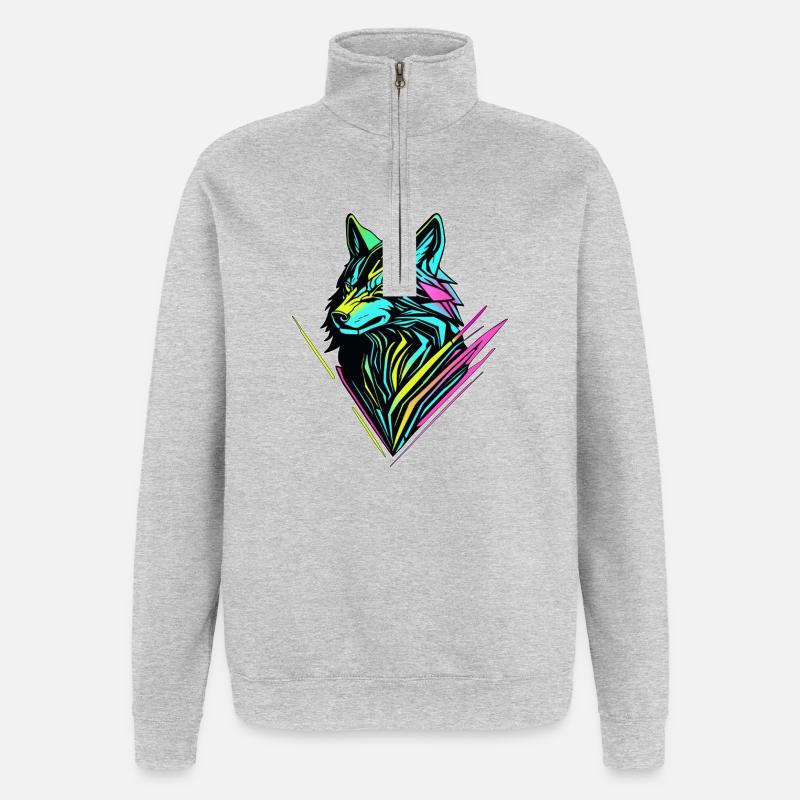 Neon Wolf – Cyber-Geist - Quarter-Zip-Sweatshirt - Grau meliert