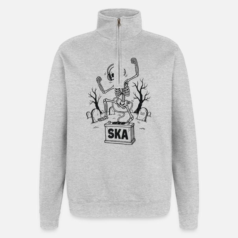 Squelette ska dansant dans le cimetière - Sweat à zip 1/4 - gris chiné