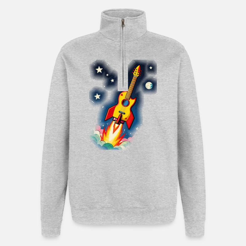 Guitare spatiale - Sweat à zip 1/4 - gris chiné