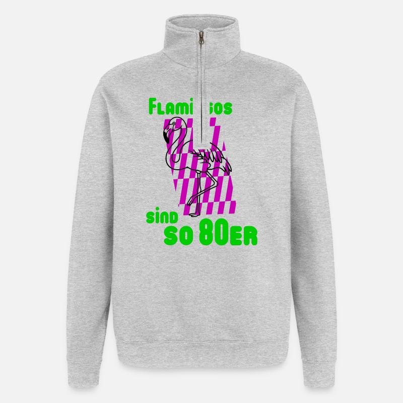 Flamingos 80er - Quarter-Zip-Sweatshirt - Grau meliert