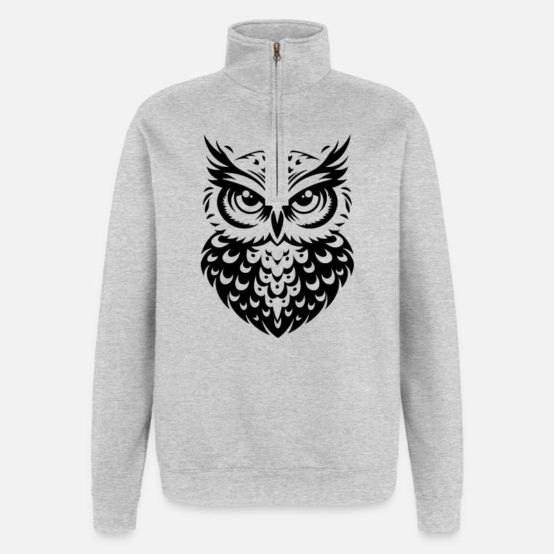 Eule - Quarter-Zip-Sweatshirt - Grau meliert