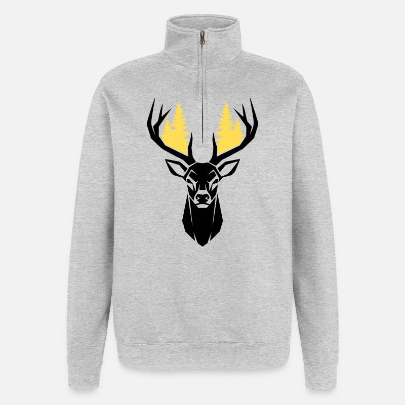 Hirschkopf Wald Silhouette - Quarter-Zip-Sweatshirt - Grau meliert