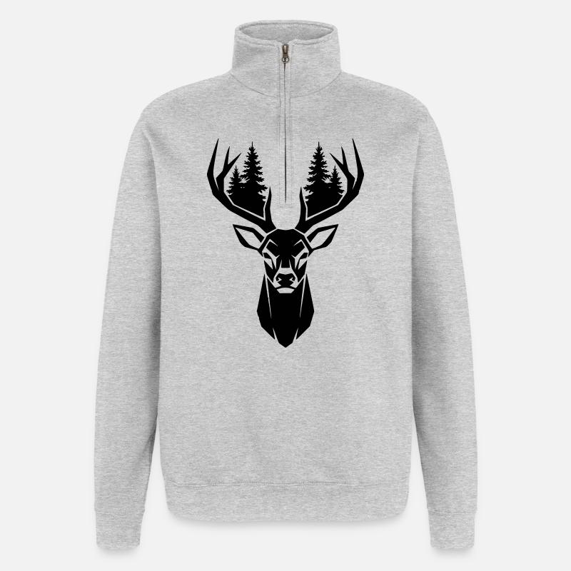 Deer Head Trees Forest Silhouette - Quarter-Zip Sweatshirt - heather grey