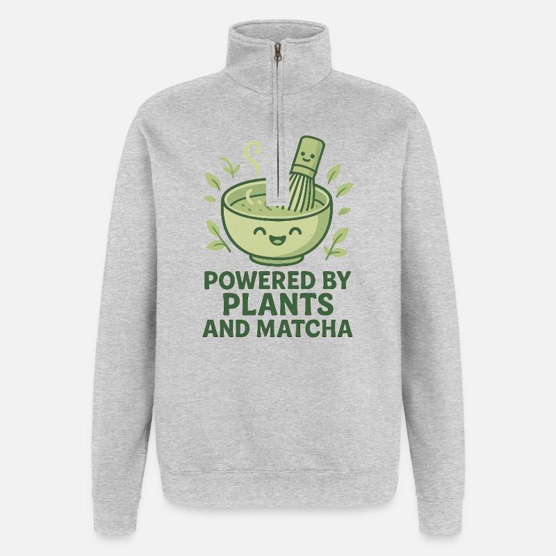 Énergie matcha provenant des centrales - Sweat à zip 1/4 - gris chiné