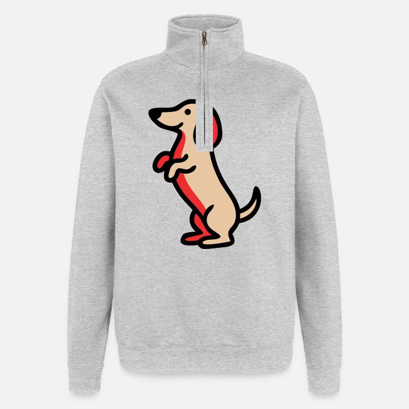 Petit teckel Mec Comic - Sweat à zip 1/4 - gris chiné