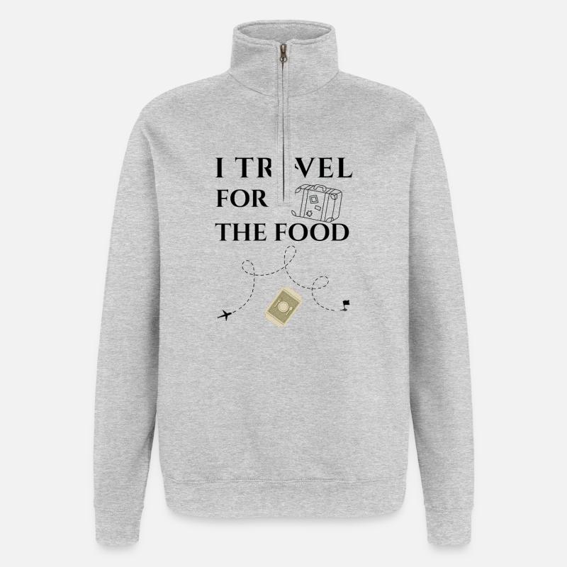 Ich reise fürs Essen - Quarter-Zip-Sweatshirt - Grau meliert