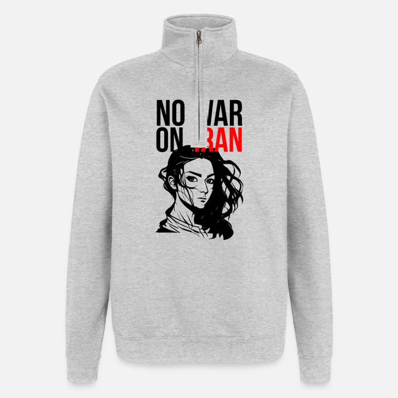 No War On Iran - Quarter-Zip-Sweatshirt - Grau meliert