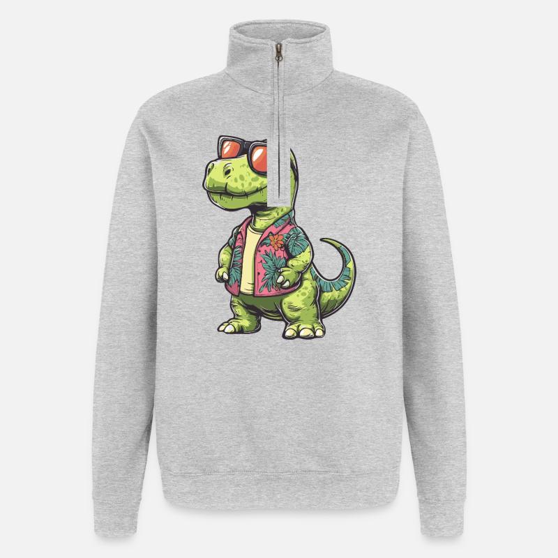 Dinosaurier brontosaurus Comic Urlaub - Quarter-Zip-Sweatshirt - Grau meliert