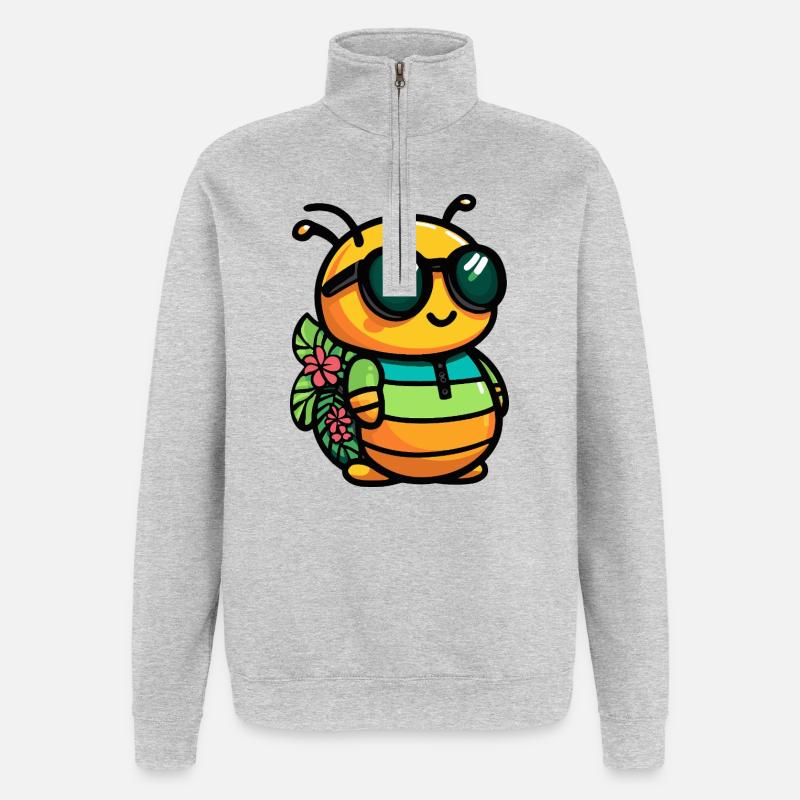 Wurm Comic Urlaub - Quarter-Zip-Sweatshirt - Grau meliert