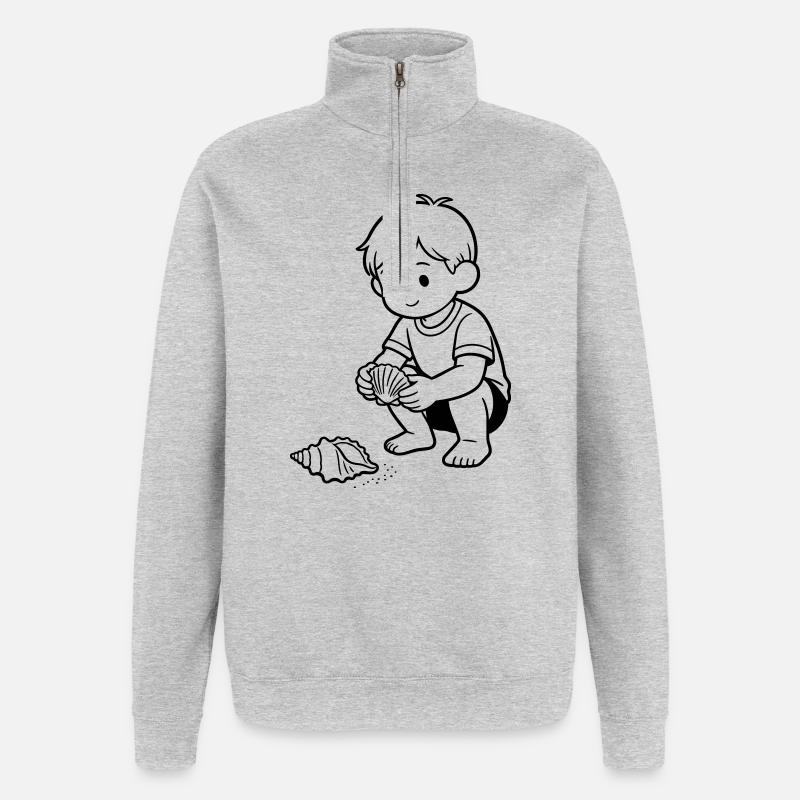 Enfant de plage mignon - Sweat à zip 1/4 - gris chiné