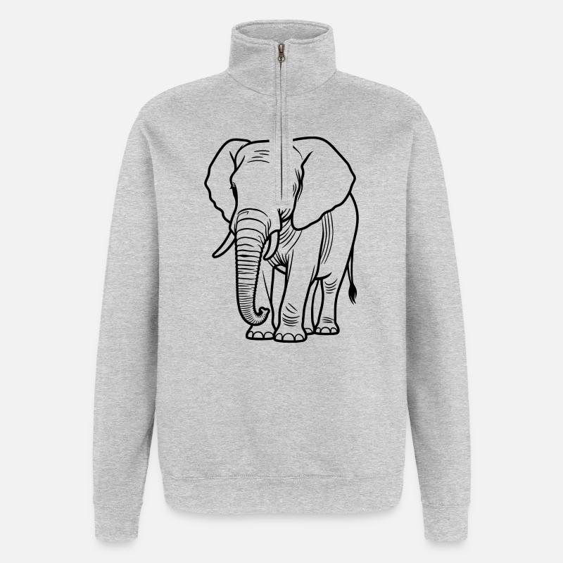éléphant - Sweat à zip 1/4 - gris chiné