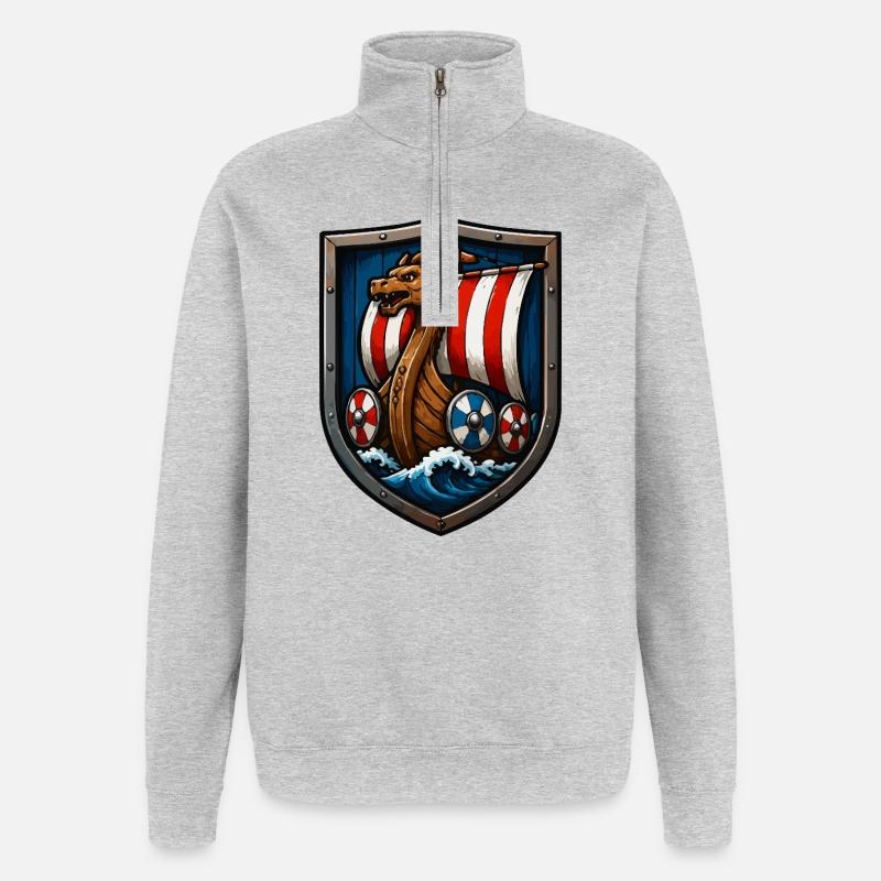 Wikinger Drachenboot Schild - Quarter-Zip-Sweatshirt - Grau meliert