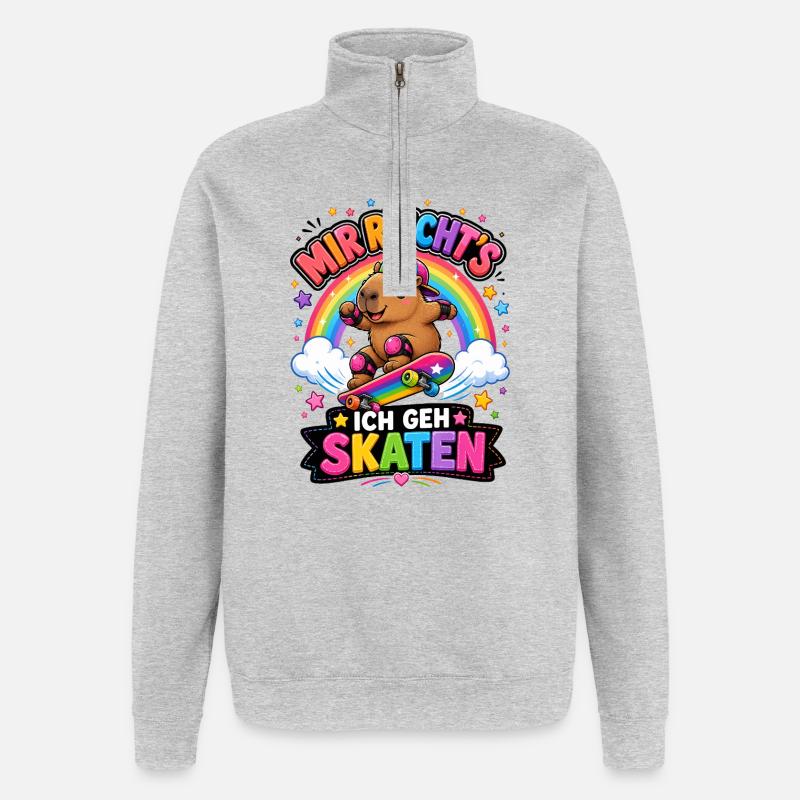 Skate Capybara Regenbogen - Quarter-Zip-Sweatshirt - Grau meliert