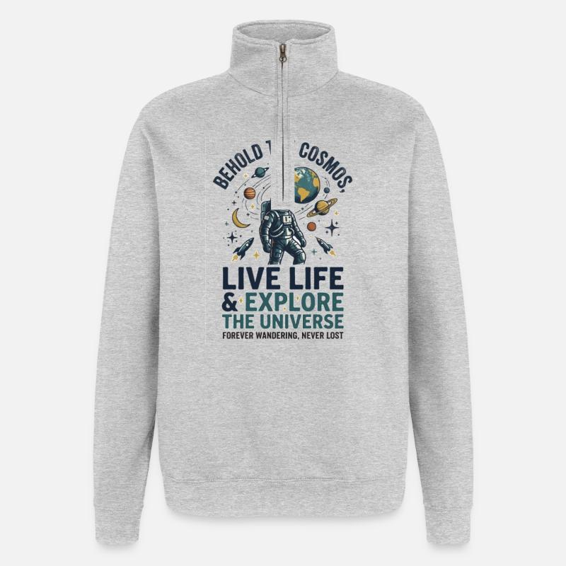 Kosmosheld: Lebe Leben, Erkunde Universum - Quarter-Zip-Sweatshirt - Grau meliert