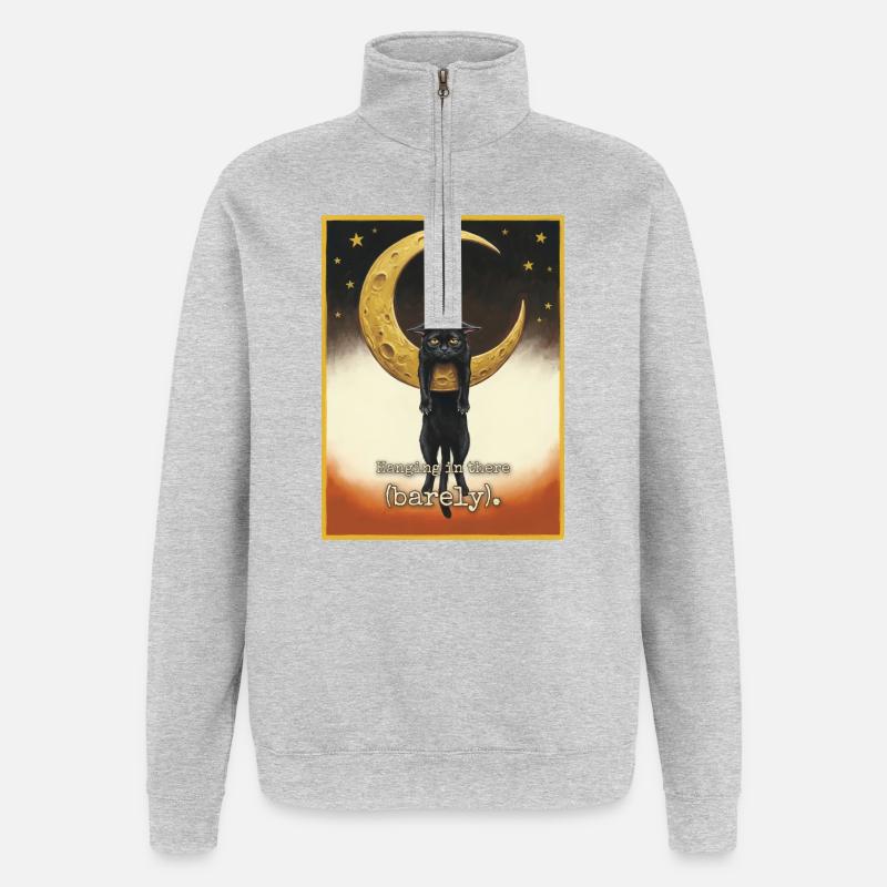 Barely Hanging Cat - Quarter-Zip Sweatshirt - heather grey