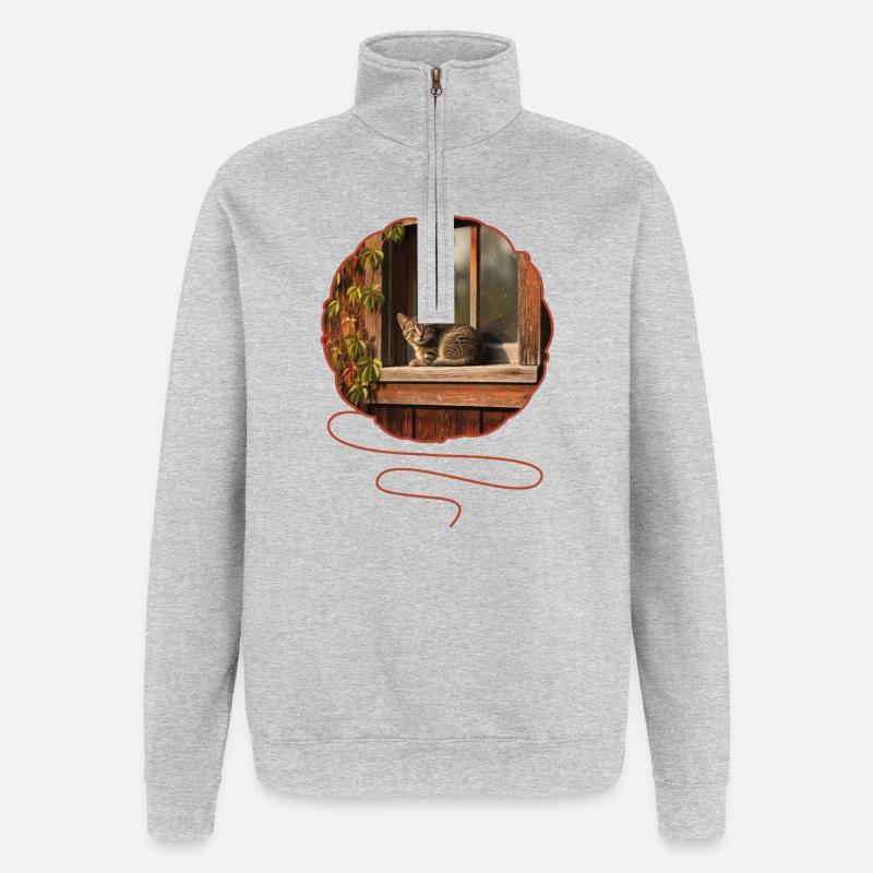 T-Shirt-Design „Katze“ - Quarter-Zip-Sweatshirt - Grau meliert