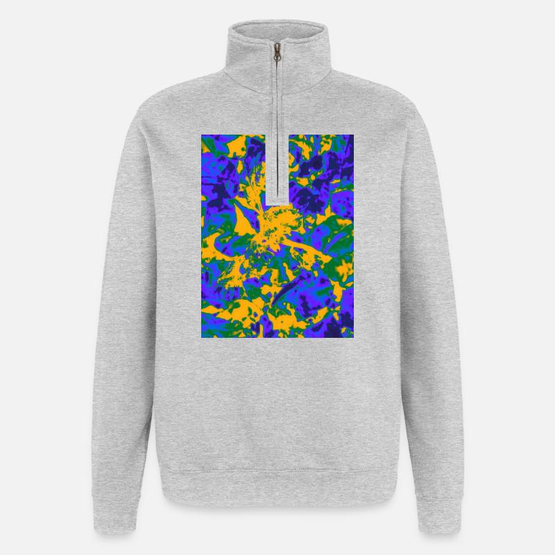 Neon Psychedelic Floral Burst - Quarter-Zip-Sweatshirt - Grau meliert
