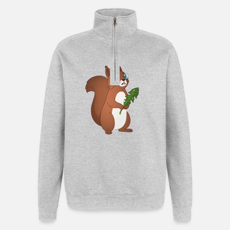 Heulendes Eichhörnchen mit einem Blatt - Quarter-Zip-Sweatshirt - Grau meliert