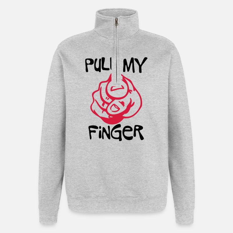 Pull my Finger | you | hand - Quarter-Zip Sweatshirt - heather grey