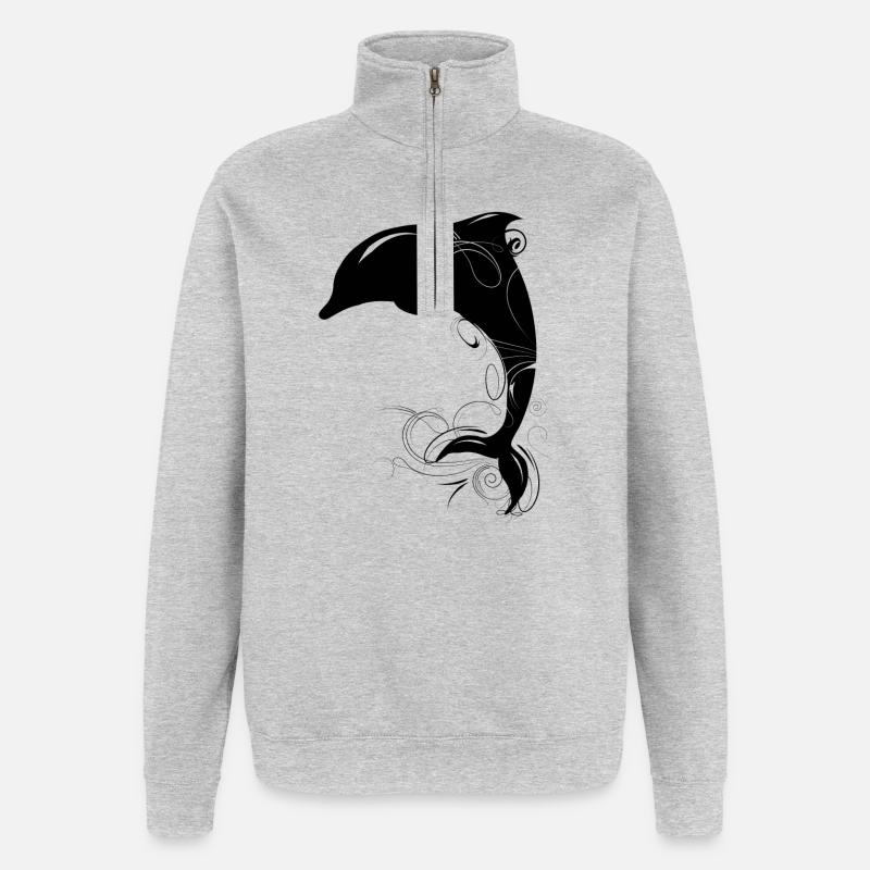 springender Delfin - Quarter-Zip-Sweatshirt - Grau meliert