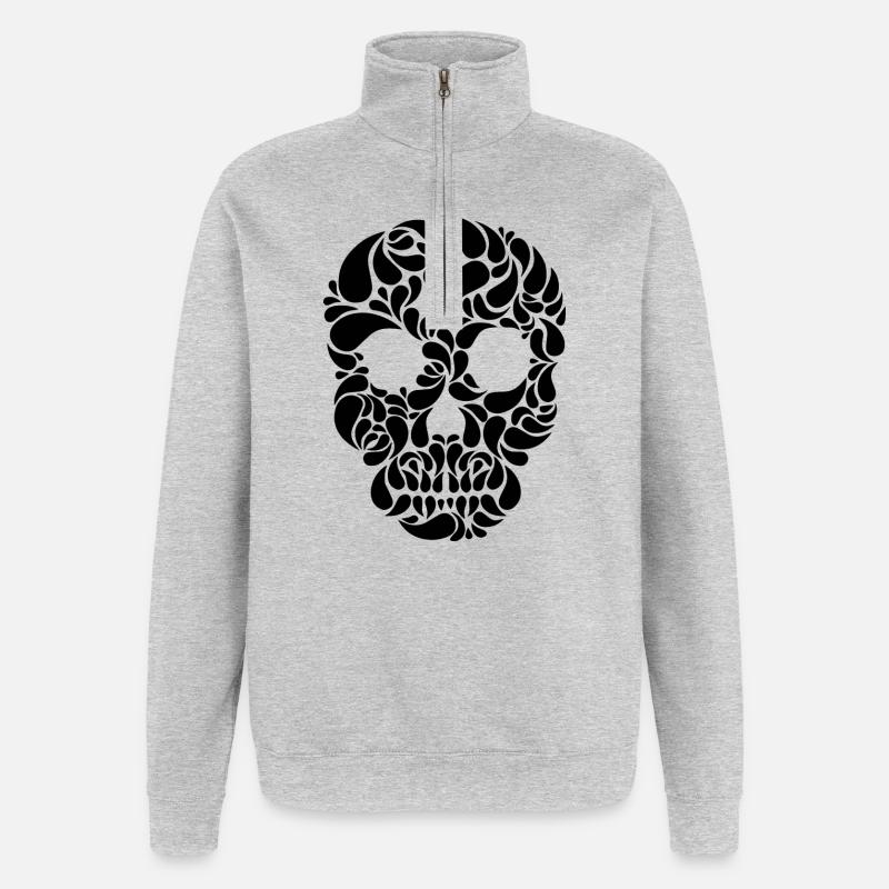 crâne noir crâne Totenkopf grue calavera - Sweat à zip 1/4 - gris chiné