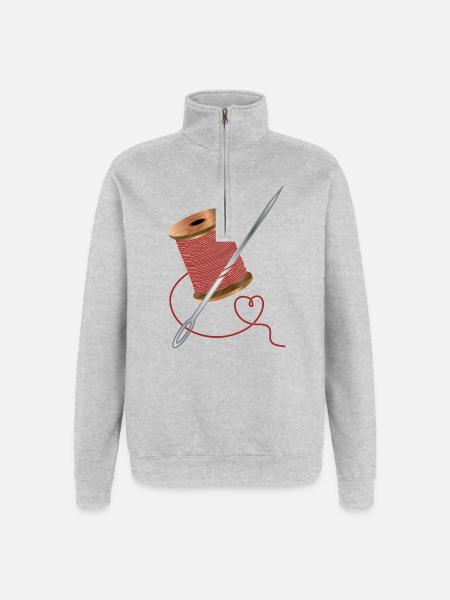 Ago e filo da cucito con tanto amore - Felpa con zip 1/4 - grigio melange
