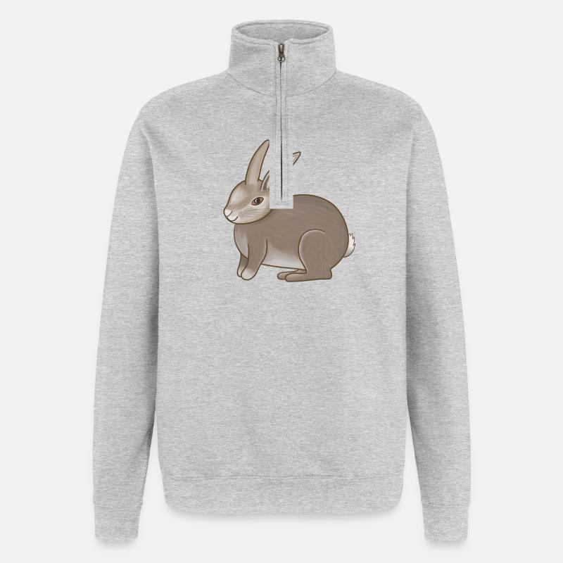 Lapin brun - Sweat à zip 1/4 - gris chiné