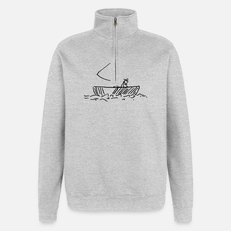 Fischer im Boot - Quarter-Zip-Sweatshirt - Grau meliert