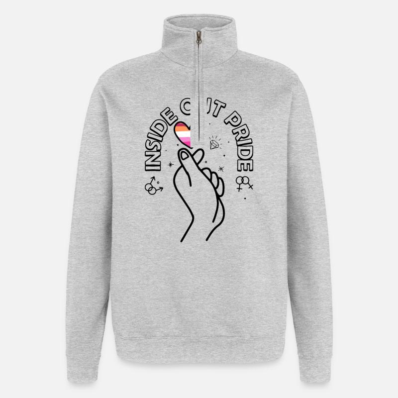 Stripped Pride Heart on Black - Quarter-Zip Sweatshirt - heather grey