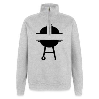 BBQ-Monogramm-Emblem - Quarter-Zip-Sweatshirt - Grau meliert - Vorne - AI Model Female 172 light (172cm) & AI Model Male 178 dark (178cm)