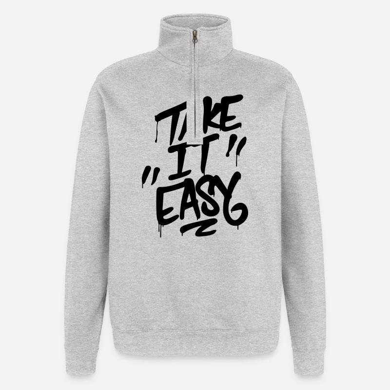 Lettrage graffiti TAKE IT EASY - Sweat à zip 1/4 - gris chiné