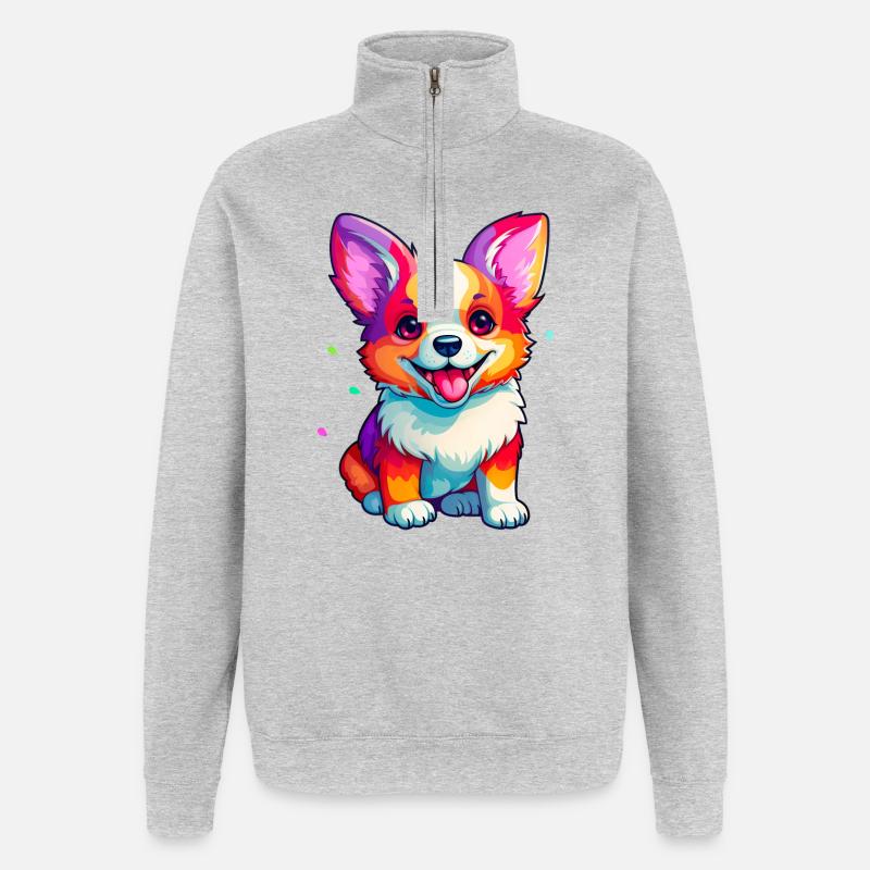 Cortgi mit Farbtupfern - Quarter-Zip-Sweatshirt - Grau meliert