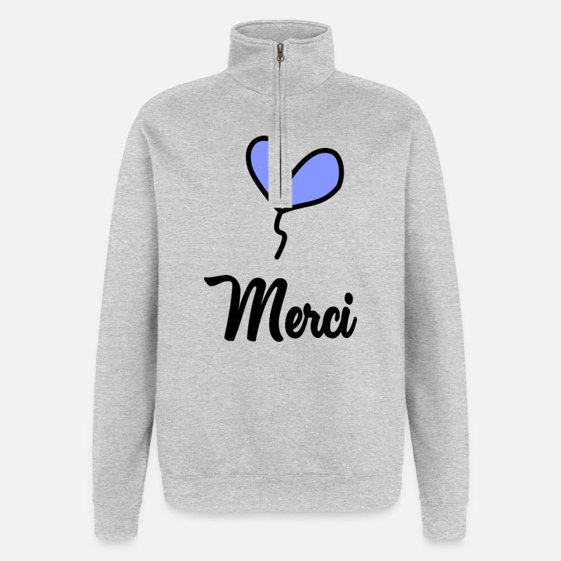 MERCI. THANKS. ANNIVERSAIRE. NAISSANCE. RETRAITE. - Sweat à zip 1/4 - gris chiné
