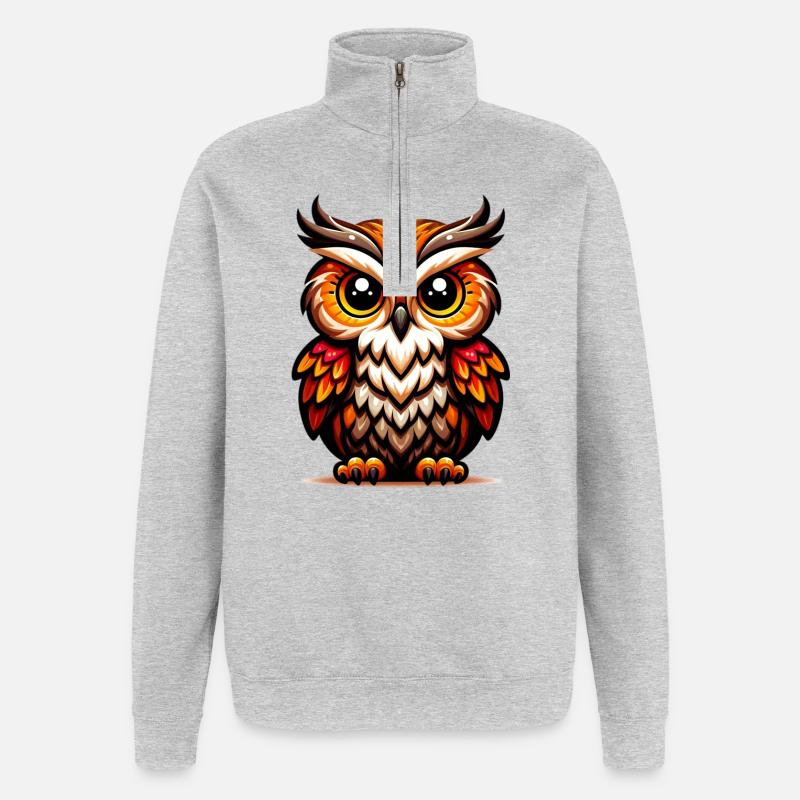 Eule - Quarter-Zip-Sweatshirt - Grau meliert