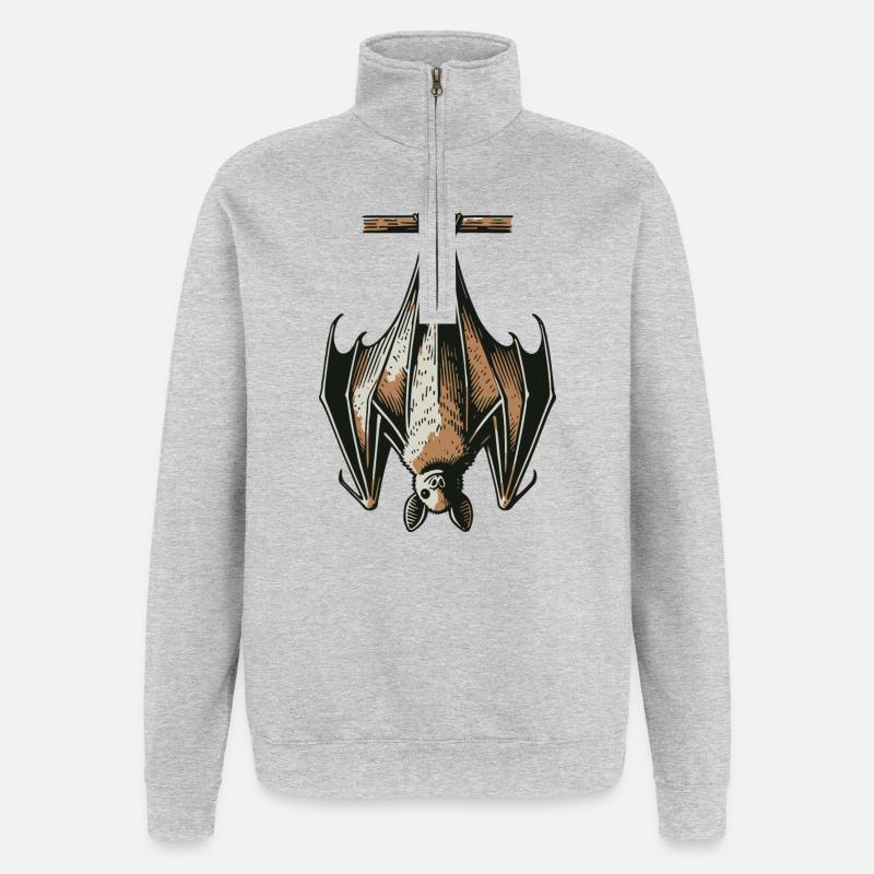 Fledermaus - Quarter-Zip-Sweatshirt - Grau meliert