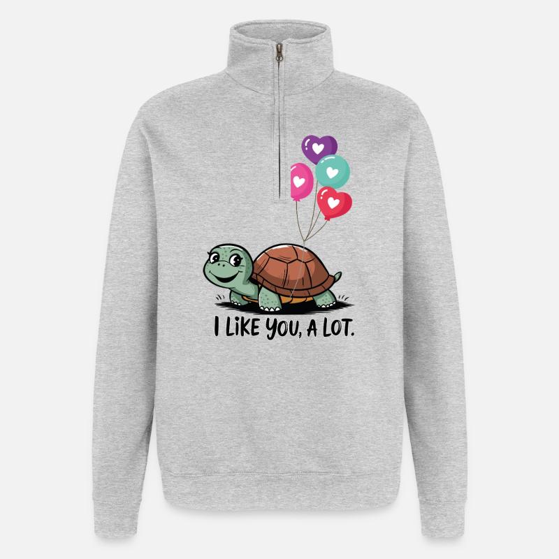 Turtle with Heart Balloons - Quarter-Zip Sweatshirt - heather grey