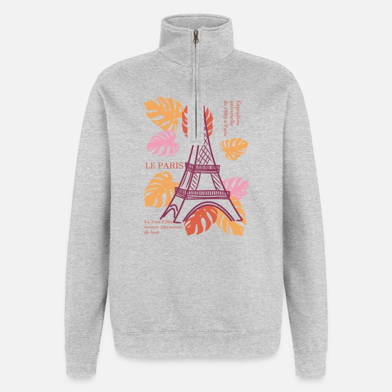 Tour Eiffel - Sweat à zip 1/4 - gris chiné