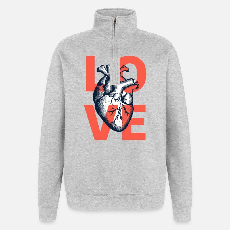 Echtes Herz, wahre Liebe - Quarter-Zip-Sweatshirt - Grau meliert