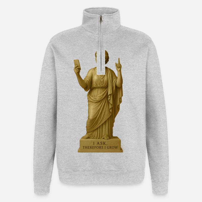 Statue de philosophe antique avec message - Sweat à zip 1/4 - gris chiné