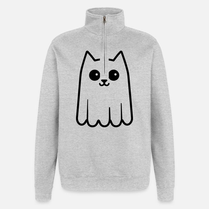 Cat Ghost - Quarter-Zip Sweatshirt - heather grey