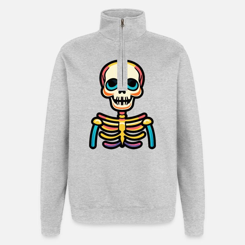 Skelett Halloween Comic - Quarter-Zip-Sweatshirt - Grau meliert