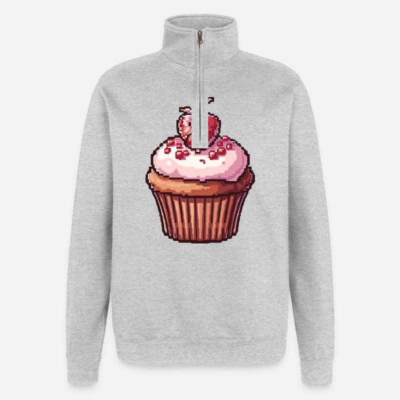 Cupcake Pixel Rétro - Sweat à zip 1/4 - gris chiné