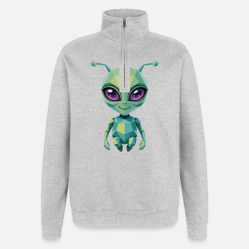 Alien - Cool Low Poly  Logo - Sweat à zip 1/4 - gris chiné