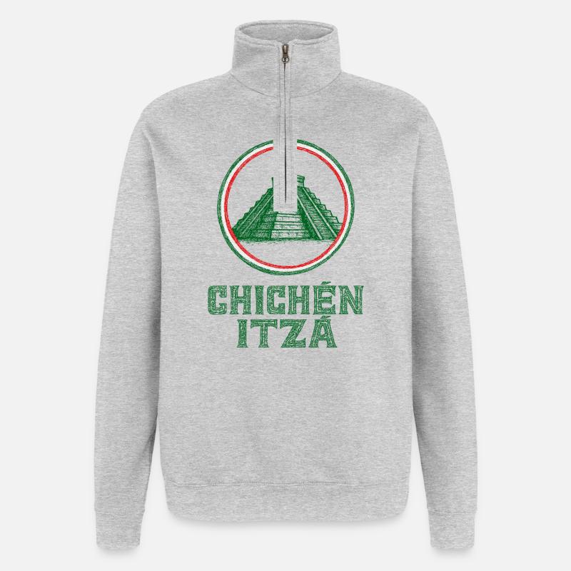 Chichén Itzá Tempel Flagge Mexiko - Quarter-Zip-Sweatshirt - Grau meliert