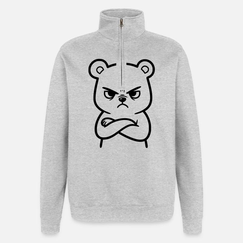Wütender Bär Cartoon Illustration - Quarter-Zip-Sweatshirt - Grau meliert