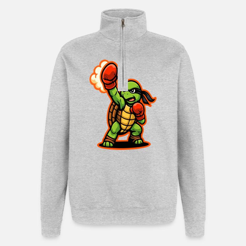 Boxing Turtle Fighter Power Punch Maskottchen - Quarter-Zip-Sweatshirt - Grau meliert