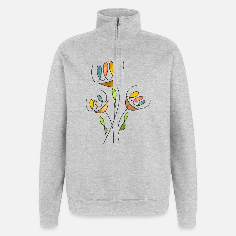 Blumen - Quarter-Zip-Sweatshirt - Grau meliert