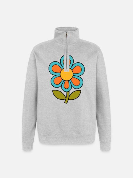 70s flower pattern retro flowerpower - Quarter-Zip Sweatshirt - heather grey